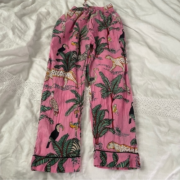 California Dream SMALLSafari Zoo Tropical Animal pajamas set leopard palm pink - Picture 7 of 7